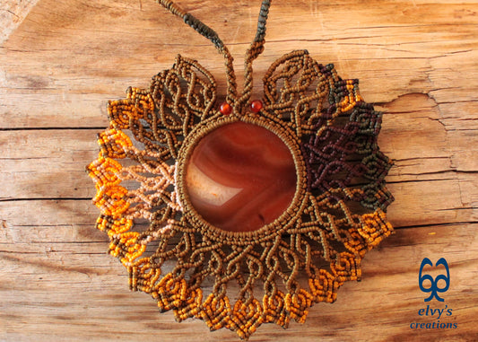 Gold Macrame Necklace with Carnelian Gemstones