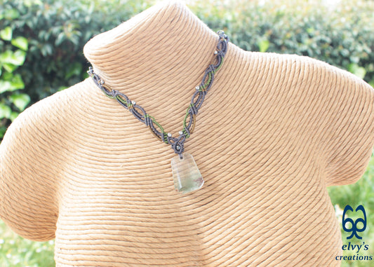 Handmade Macrame Necklace with Crystal Quartz Gemstones Crystal Necklace