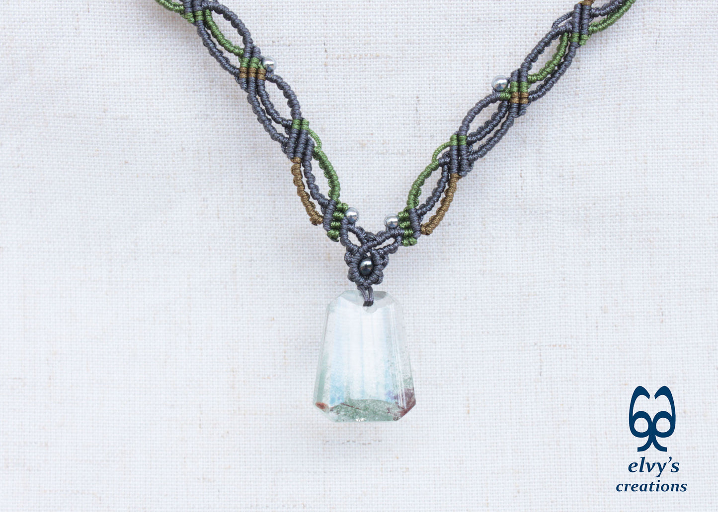 Handmade Macrame Necklace with Crystal Quartz Gemstones Crystal Necklace