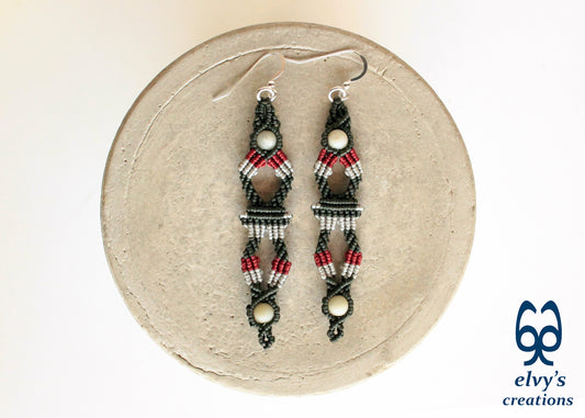 Green Macrame Earrings, Amazonite Gemstones Beads, Unique Gift for Women Virgo Birthday Gift