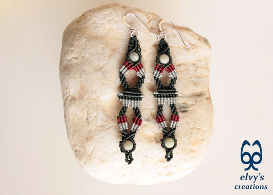 Green Macrame Earrings, Amazonite Gemstones Beads, Unique Gift for Women Virgo Birthday Gift