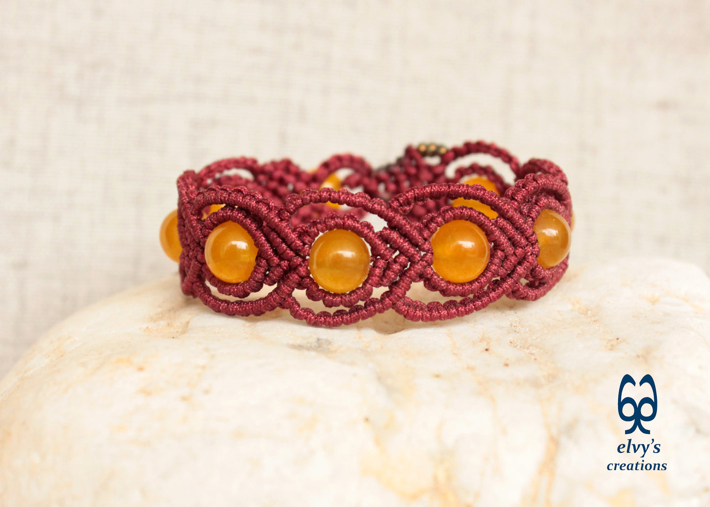 Handmade Macrame Bracelet, Agate Gemstone Beaded Cuff, Unique Birthday Gift for Women