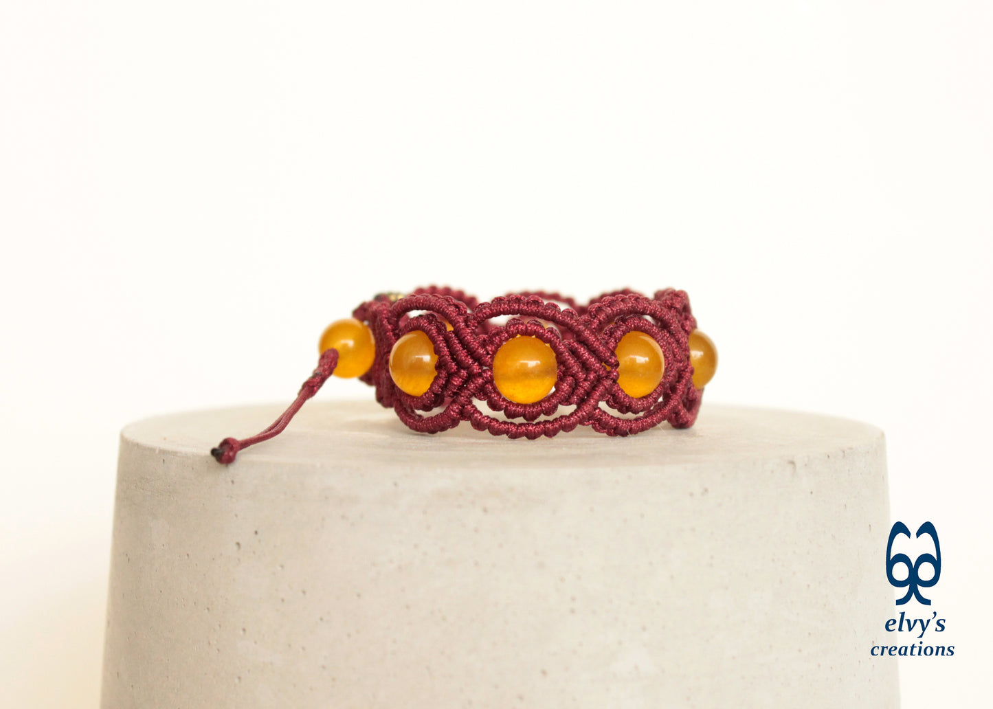 Handmade Macrame Bracelet, Agate Gemstone Beaded Cuff, Unique Birthday Gift for Women