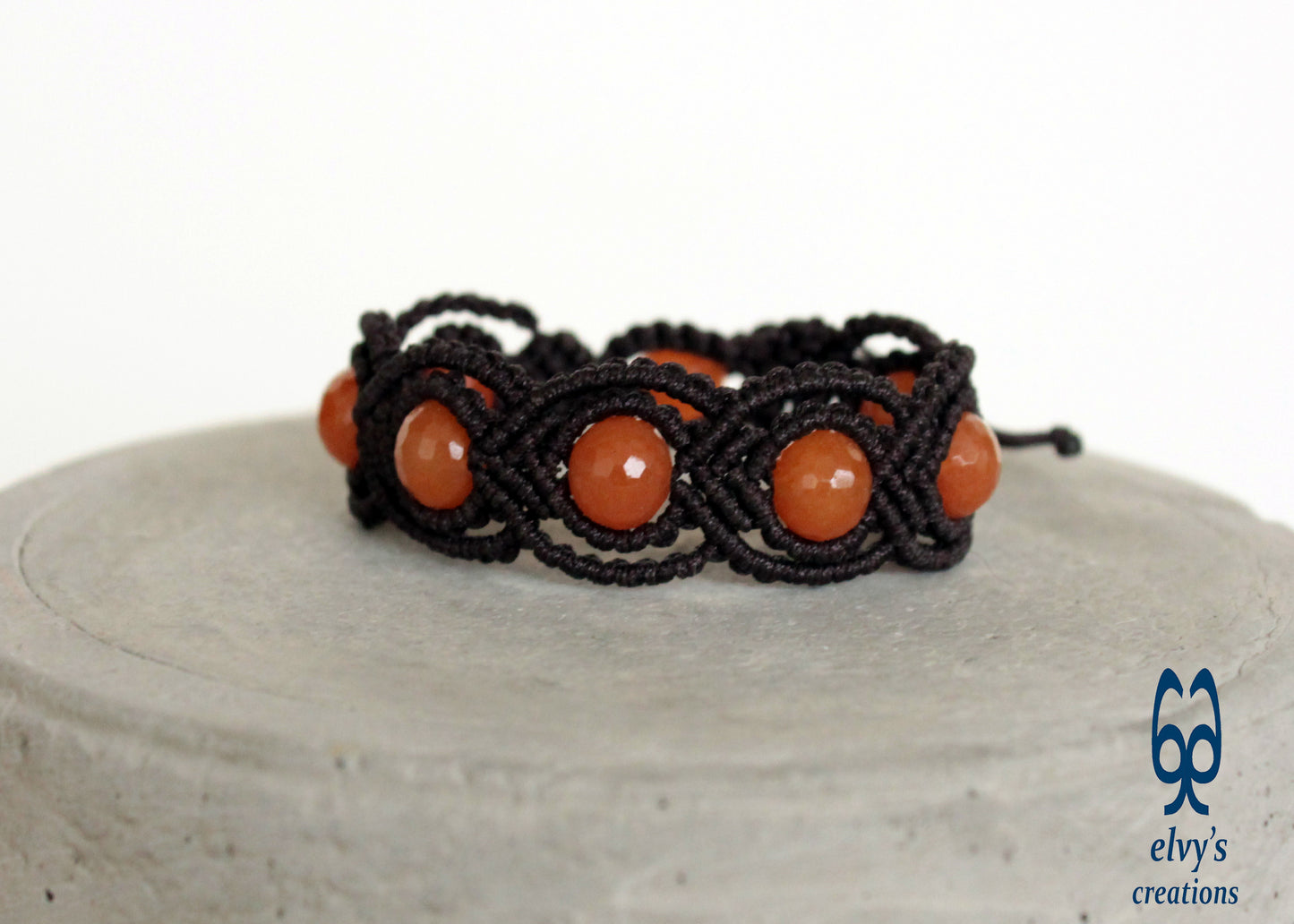 Brown Macrame Carnelian Adjustable Beaded Bracelet Healer Gems Orange Natural Beads