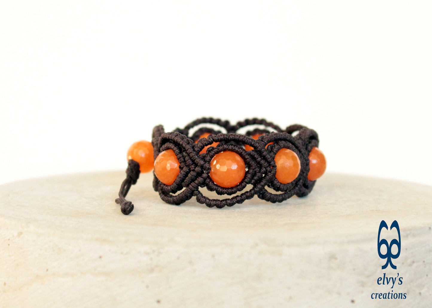 Brown Macrame Carnelian Adjustable Beaded Bracelet Healer Gems Orange Natural Beads