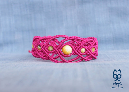 Handmade Macrame Pink Macrame Bracelet for Woman Adjustable Bracelet for Gift, Φούξια Μακραμέ Βραχιόλι