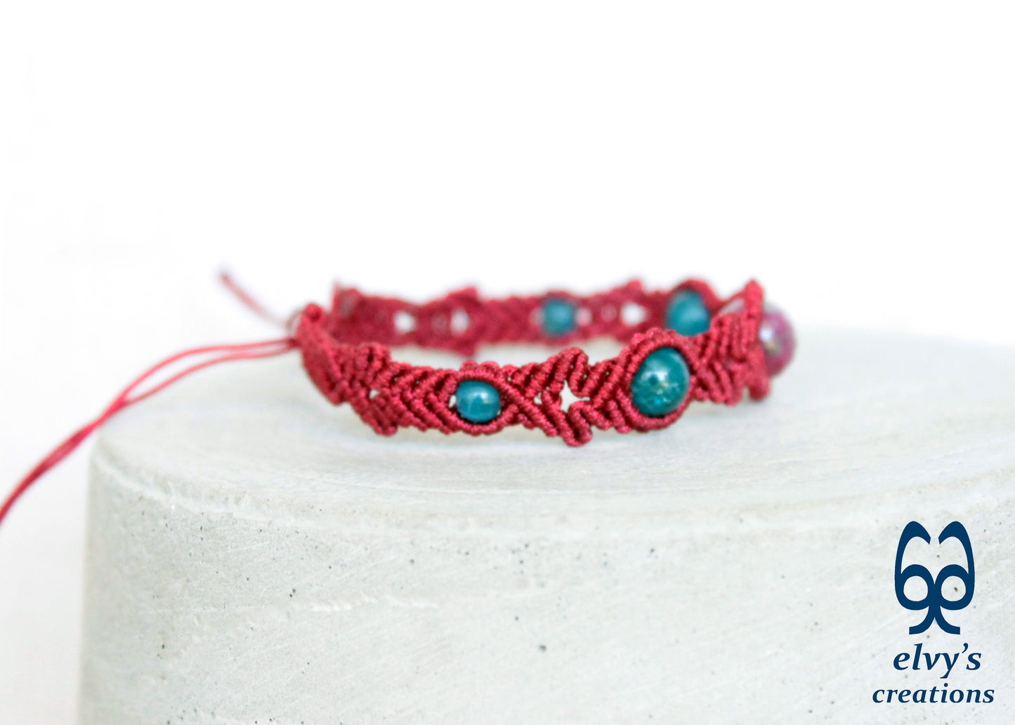 Handmade Macrame Bracelet, Ruby Agate Gemstone Beads Bracelet, Unique Birthday Gift for Women
