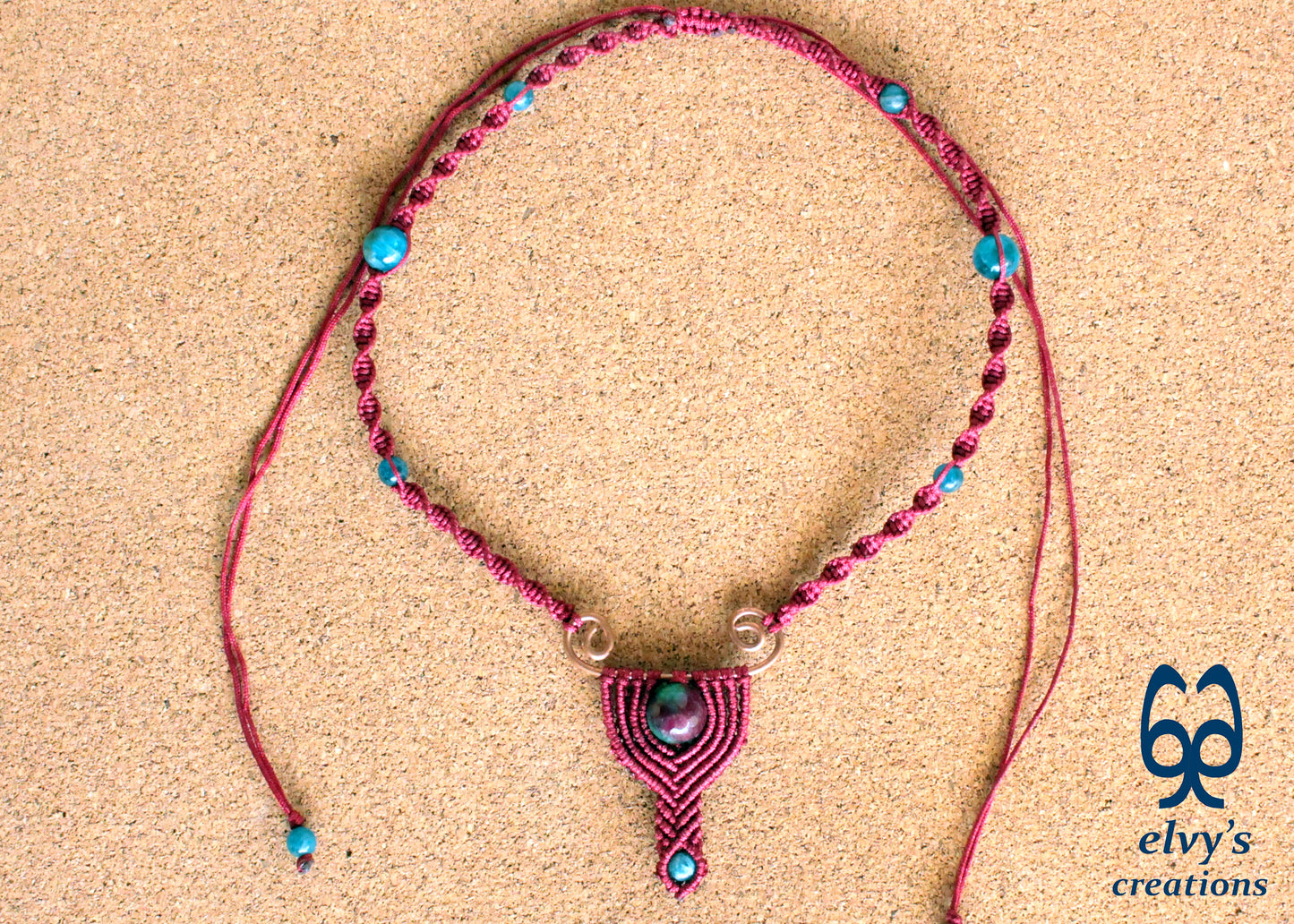 Handmade Macrame Necklace, Agate Beaded Macrame Choker, Unique Birthday Gift for Women or Men