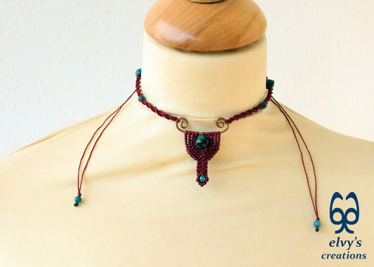 Handmade Macrame Necklace, Agate Beaded Macrame Choker, Unique Birthday Gift for Women or Men