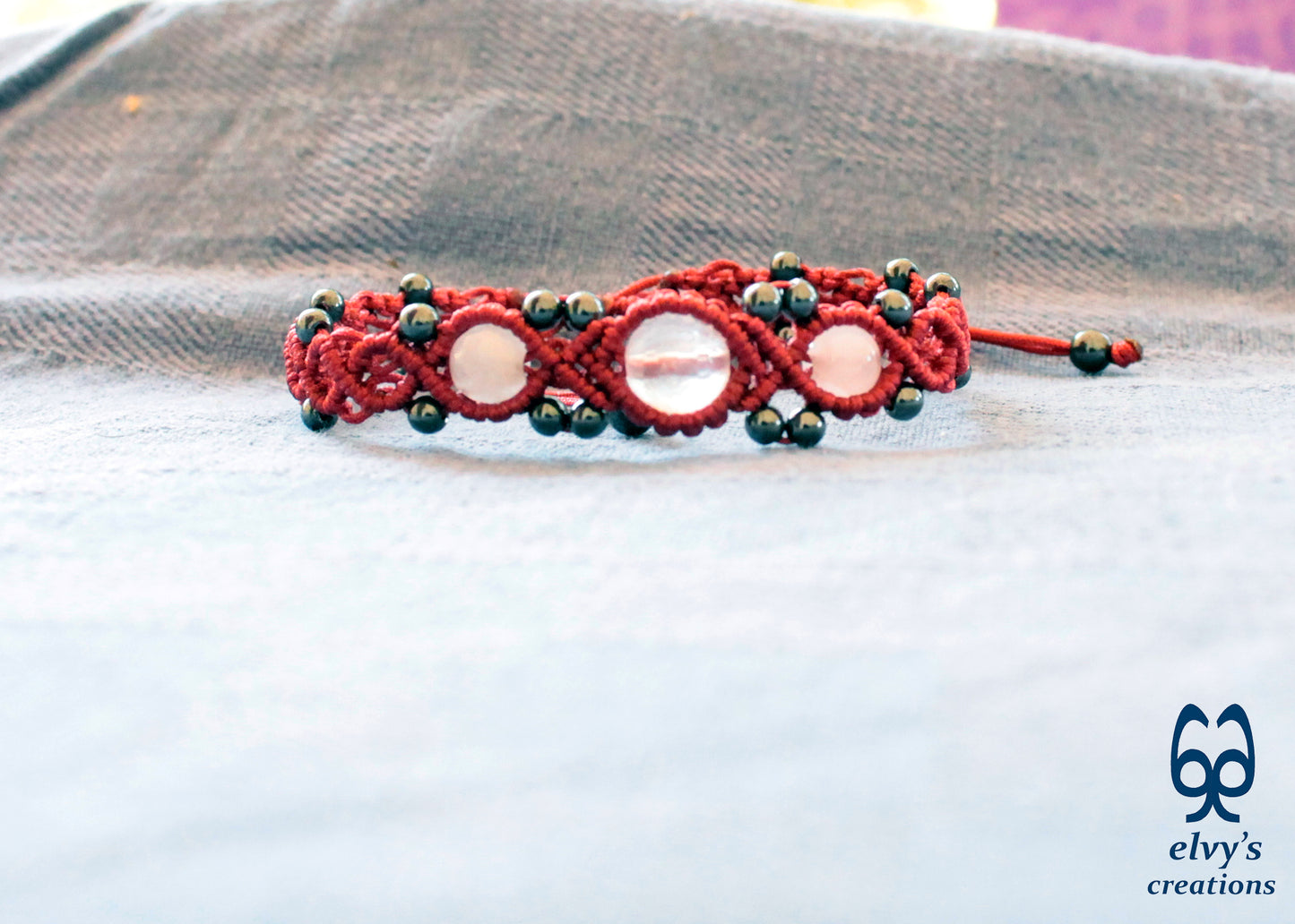 Handmade Macrame Bracelet, Gemstone Beaded Cuff, Unique Birthday Gift for Women