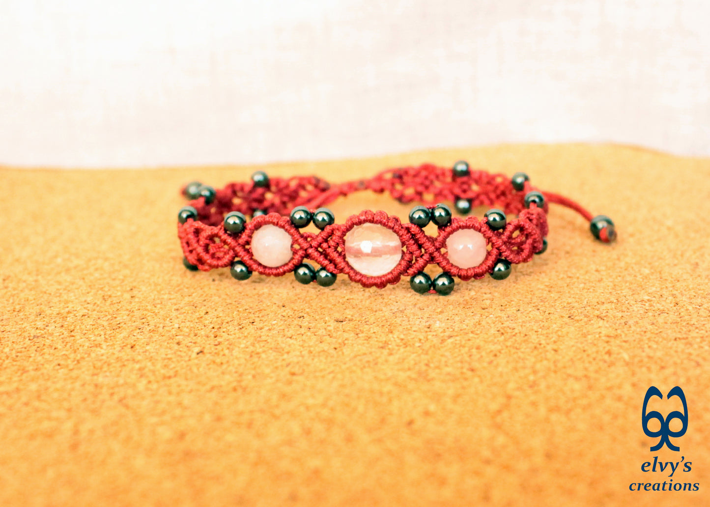 Handmade Macrame Bracelet, Gemstone Beaded Cuff, Unique Birthday Gift for Women or Men