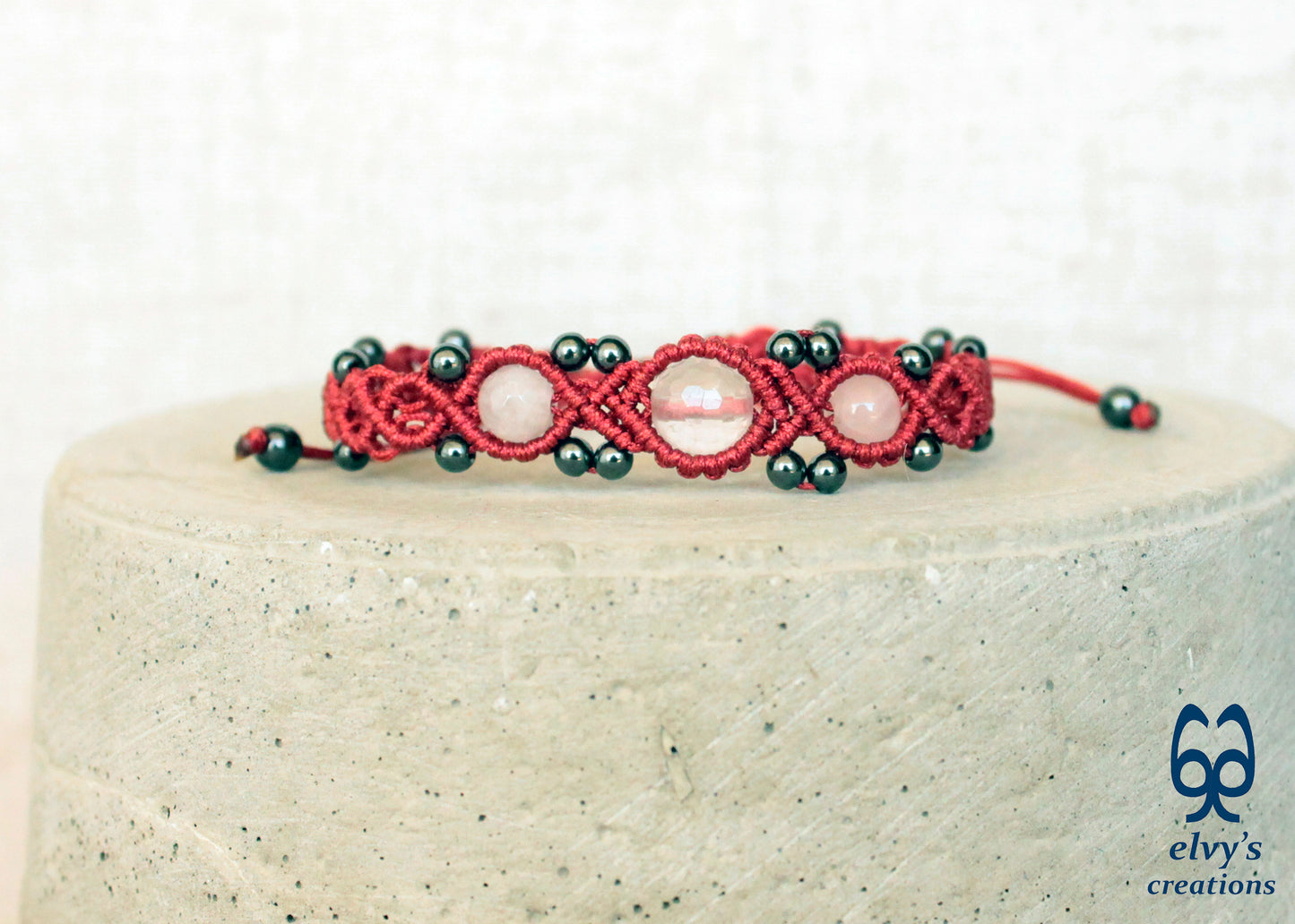 Handmade Macrame Bracelet, Gemstone Beaded Cuff, Unique Birthday Gift for Women