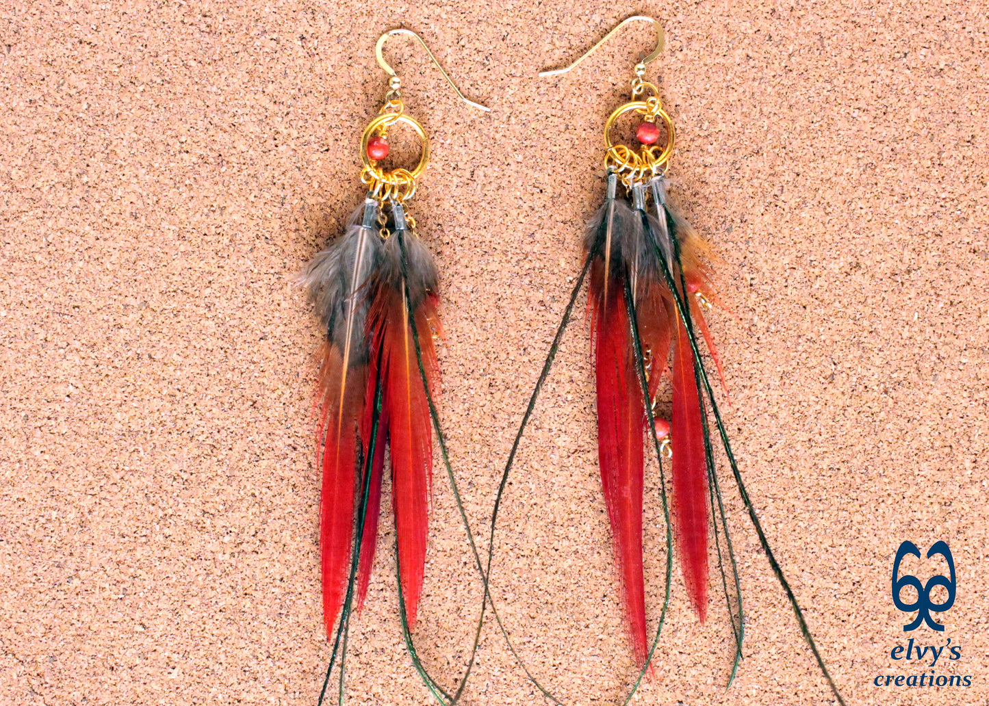Handmade Gold Macrame Earrings, Dangle Gemstone Beads Earrings, Birthday Gift for Women