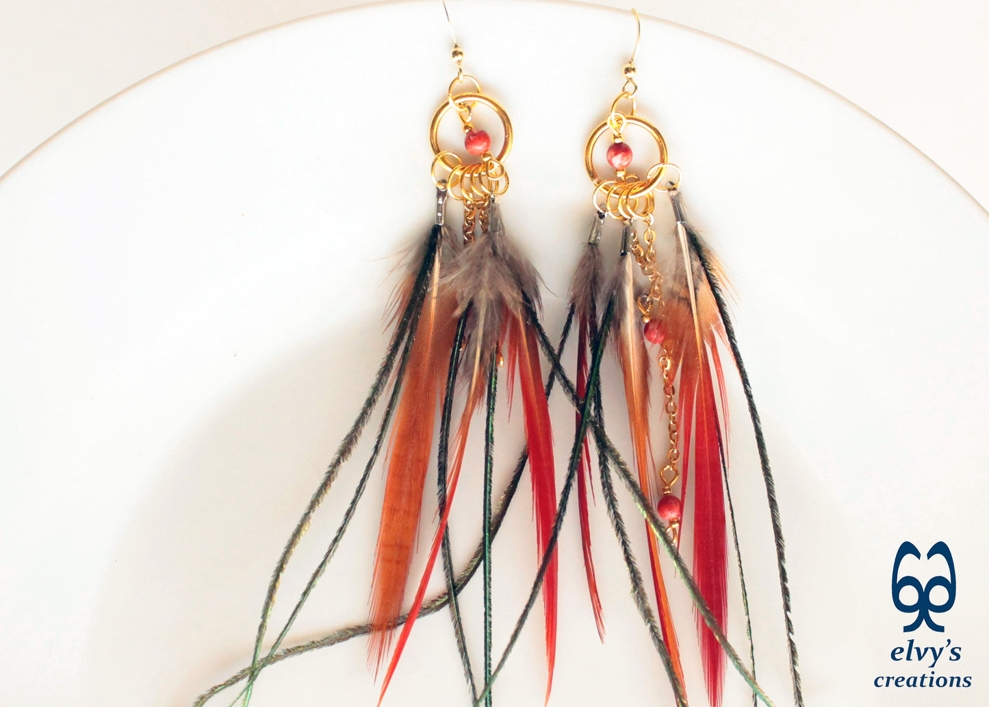 Handmade Gold Macrame Earrings, Dangle Gemstone Beads Earrings, Birthday Gift for Women