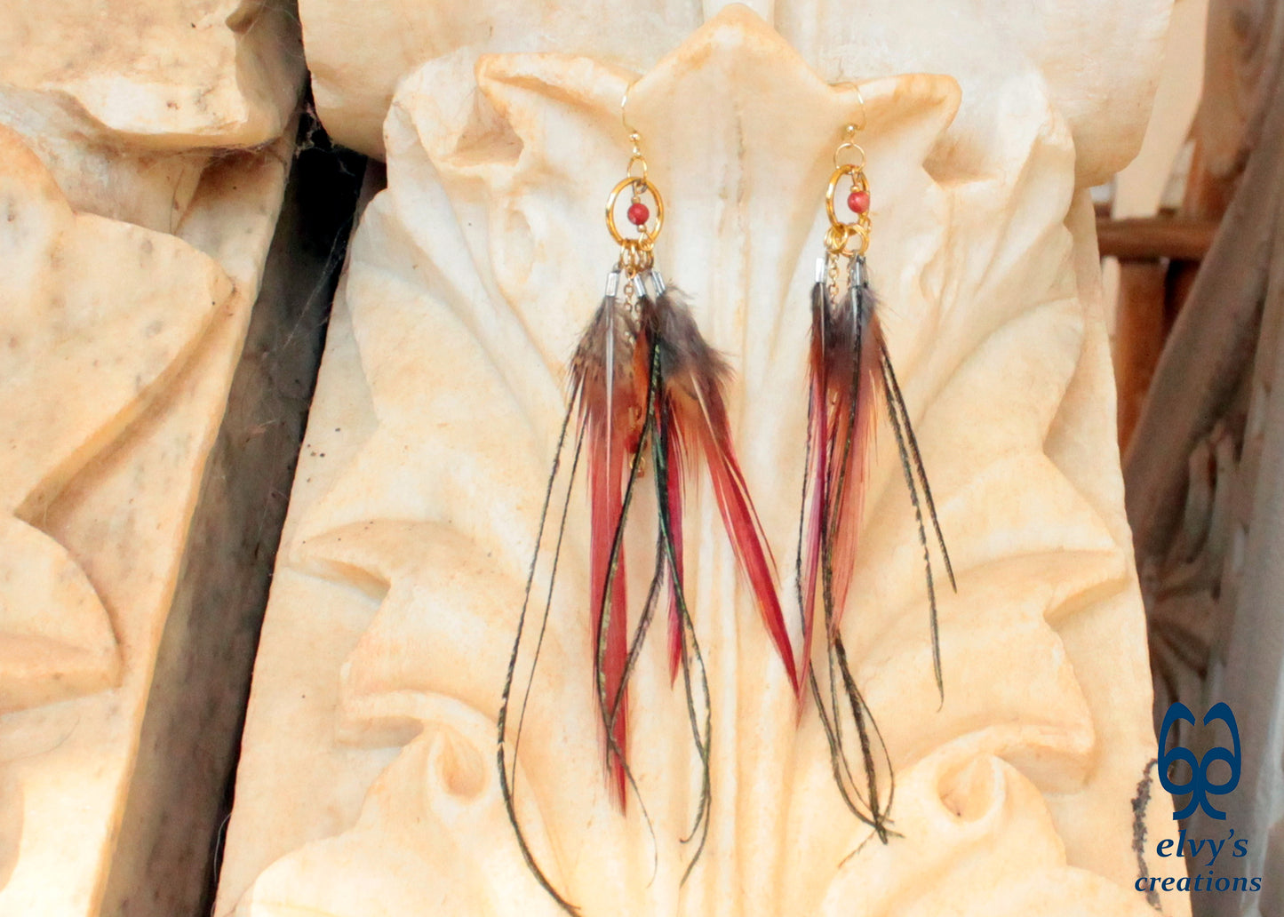 Handmade Gold Macrame Earrings, Dangle Gemstone Beads Earrings, Birthday Gift for Women