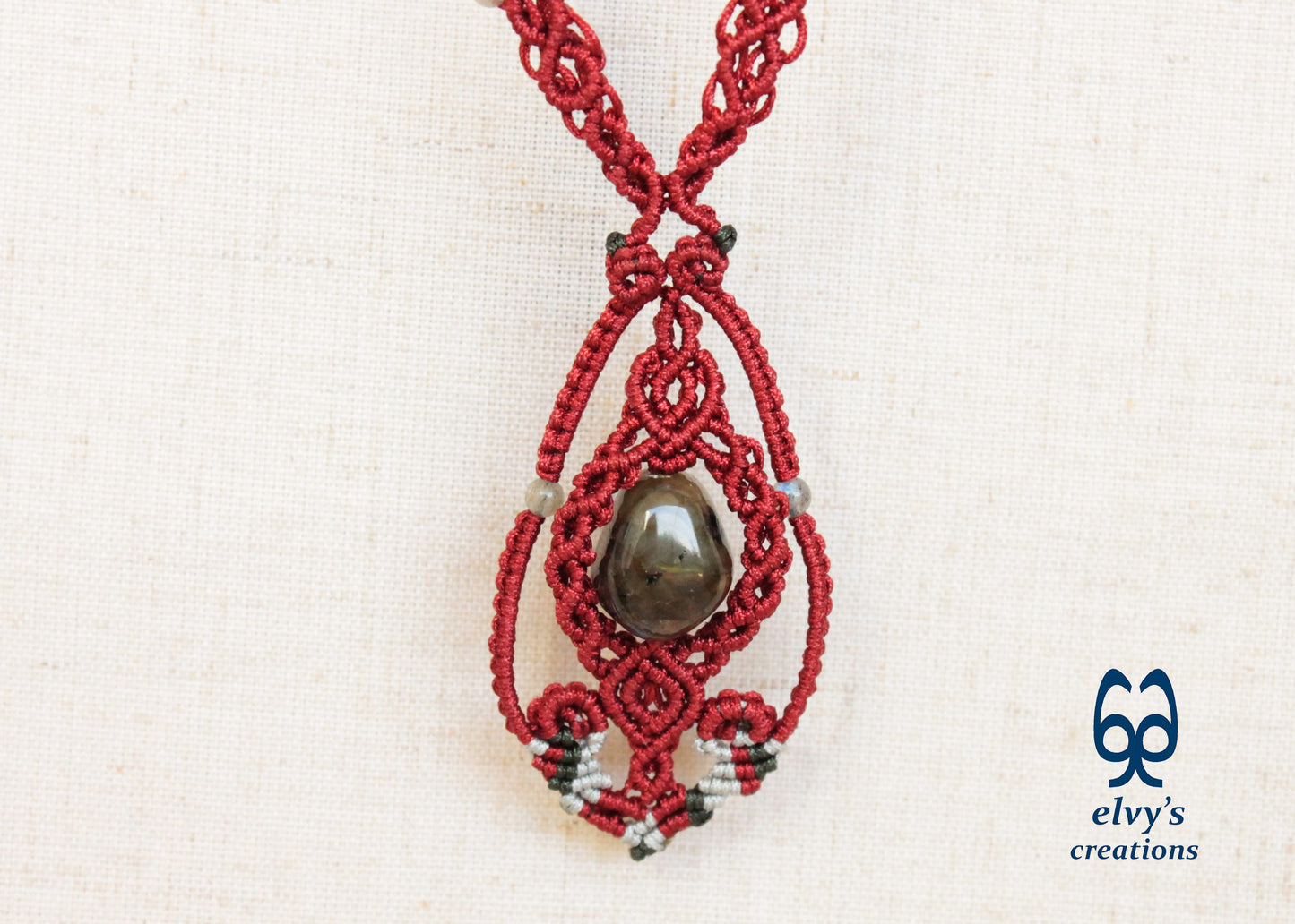 Labradorite Beaded Necklace, Gemstone Macrame Choker, Unique Birthday Gift for Women or Men