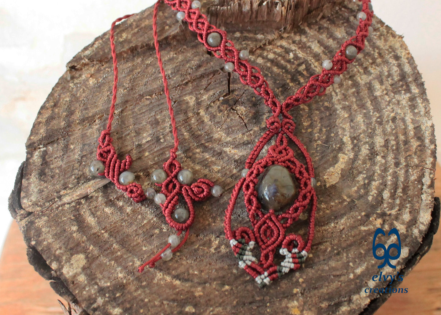 Labradorite Beaded Necklace, Gemstone Macrame Choker, Unique Birthday Gift for Women or Men
