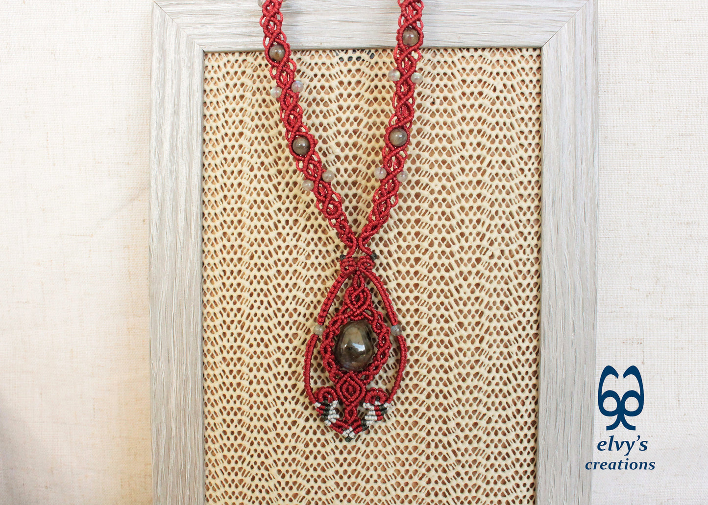 Labradorite Beaded Necklace, Gemstone Macrame Choker, Unique Birthday Gift for Women or Men