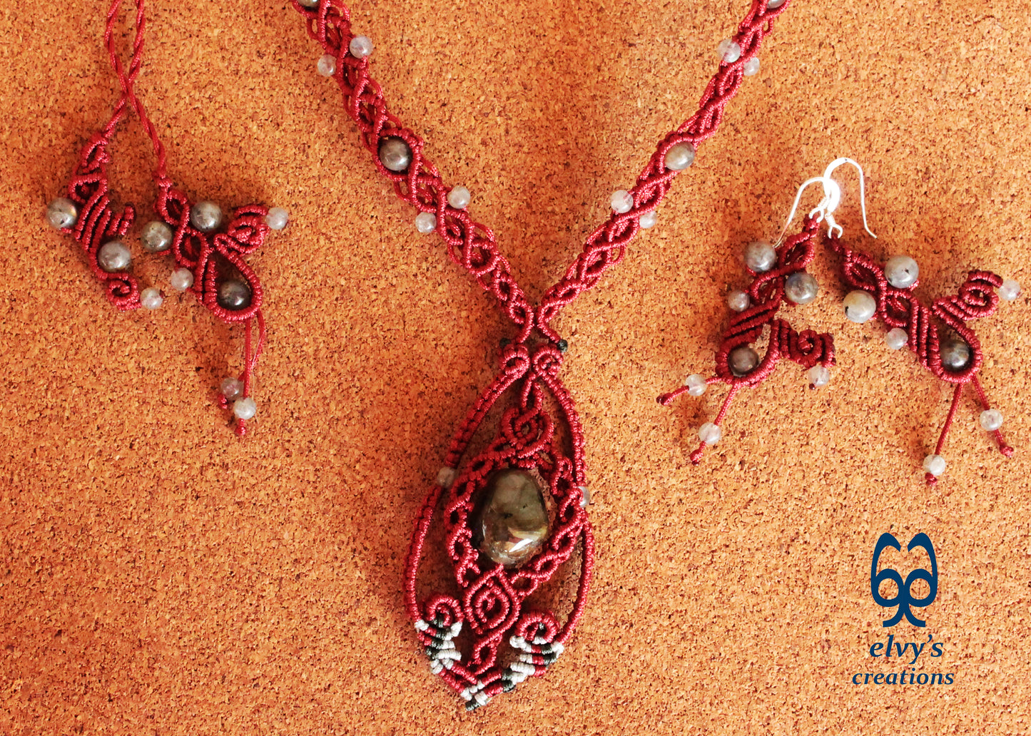 Labradorite Beaded Necklace, Gemstone Macrame Choker, Unique Birthday Gift for Women or Men