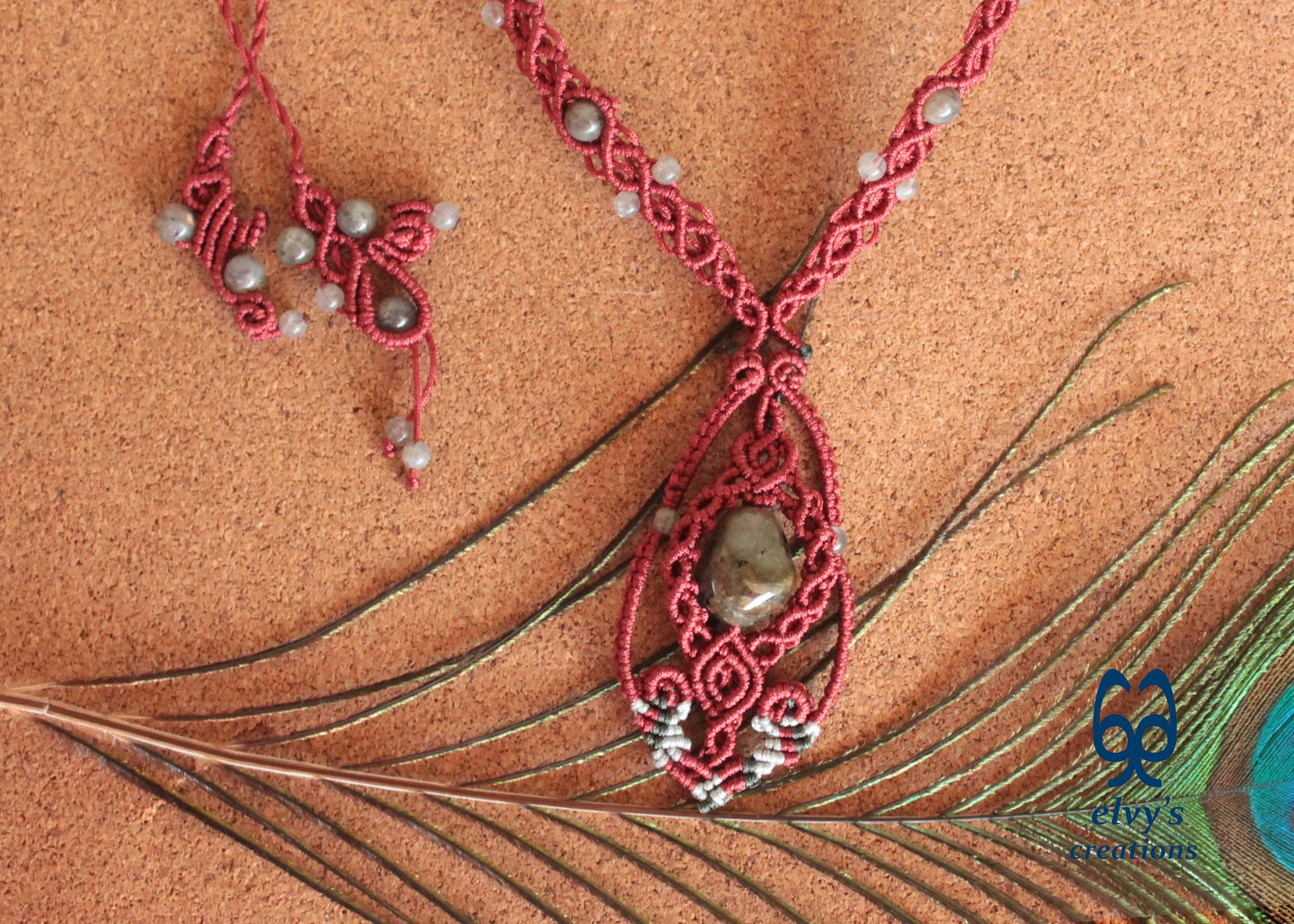 Labradorite Beaded Necklace, Gemstone Macrame Choker, Unique Birthday Gift for Women or Men