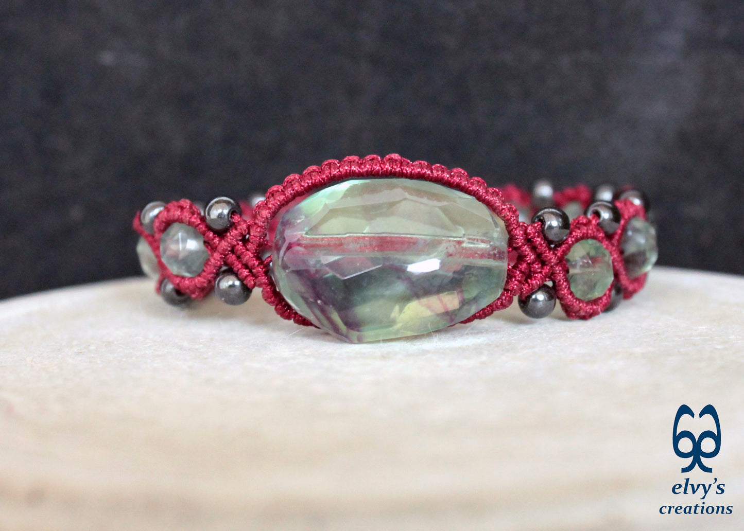 Handmade Macrame Bracelet, Gemstone Beaded Cuff, Unique Birthday Gift for Women and Men