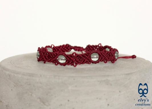 Red Fluorite Bracelet Macrame with Green Healer Natural Gems Beaded Tribal Bracelet for Men and Women