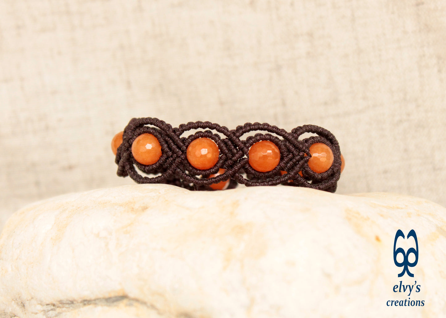 Brown Macrame Carnelian Adjustable Beaded Bracelet Healer Gems Orange Natural Beads