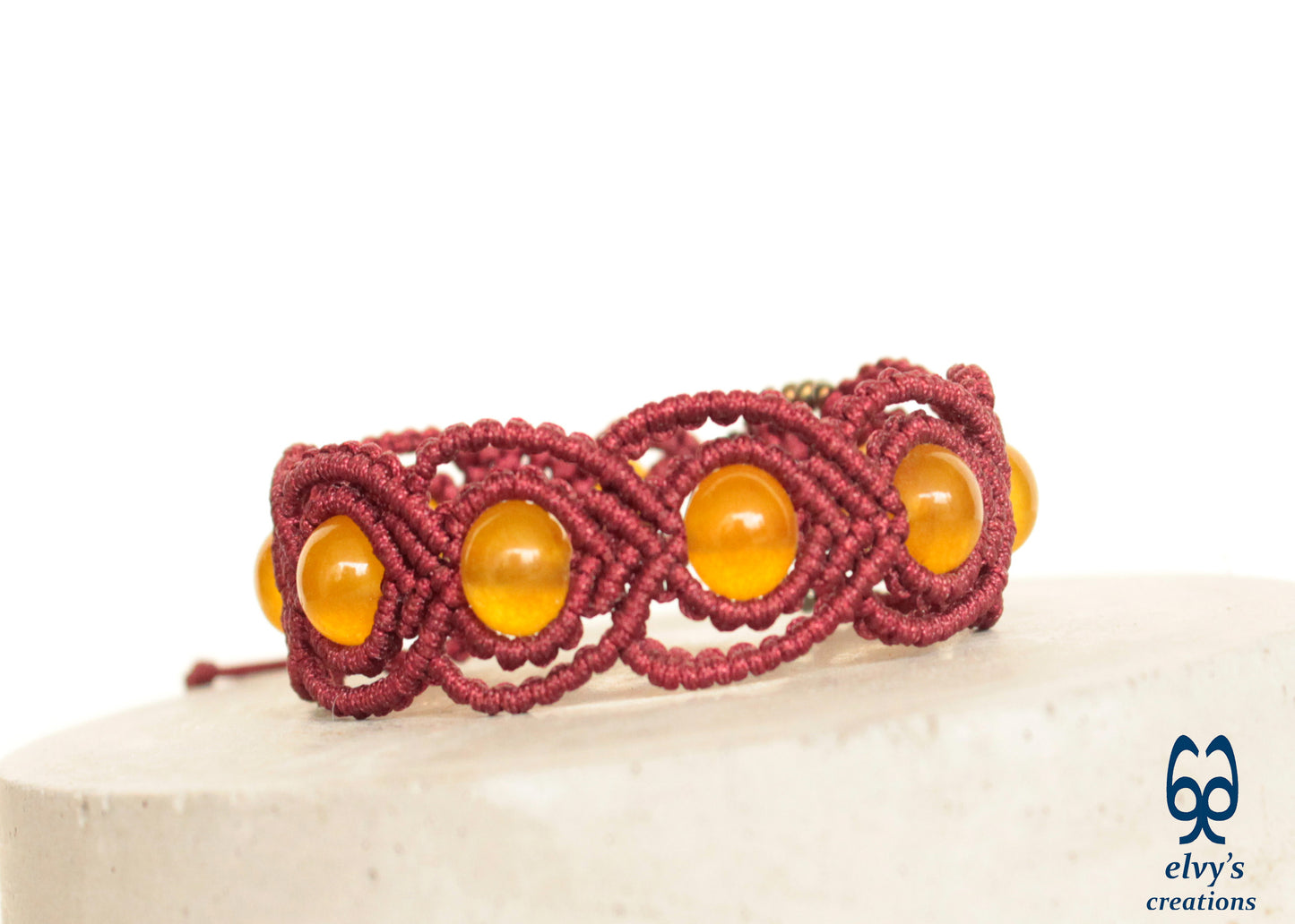 Handmade Macrame Bracelet, Agate Gemstone Beaded Cuff, Unique Birthday Gift for Women