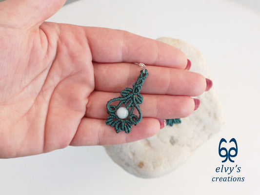 Handmade Emerald Green Macrame Earrings with Aquamarine Gemstones 