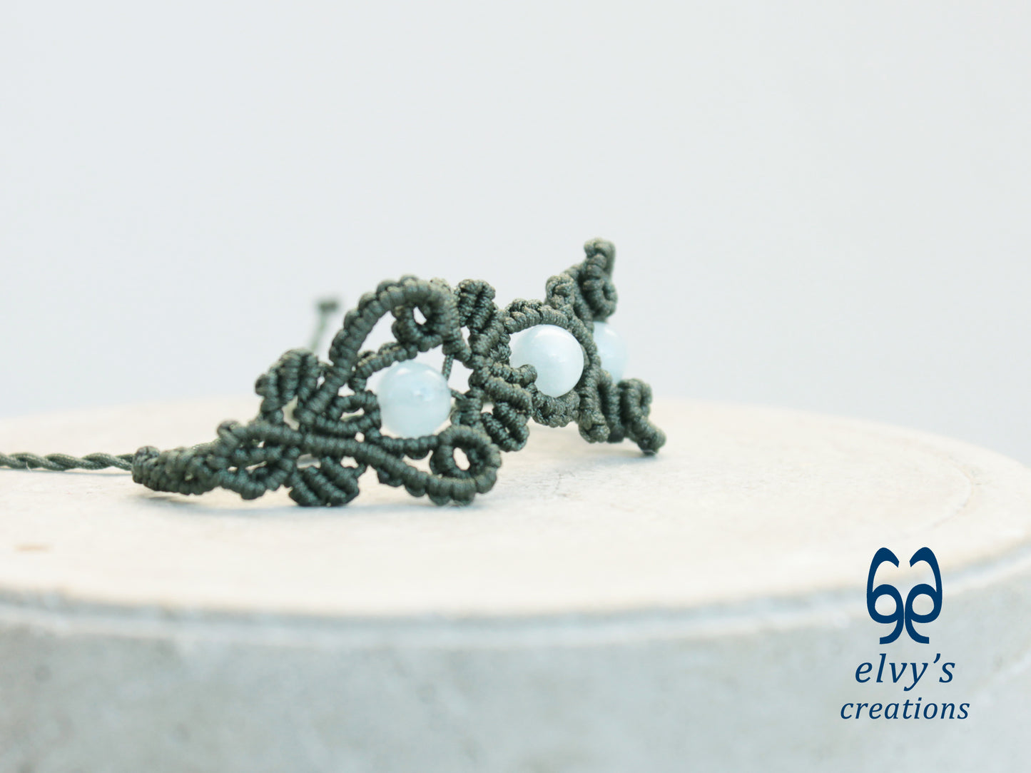 Handmade Green Macrame Bracelet with Aquamarine Gemstones Cuff Bracelet