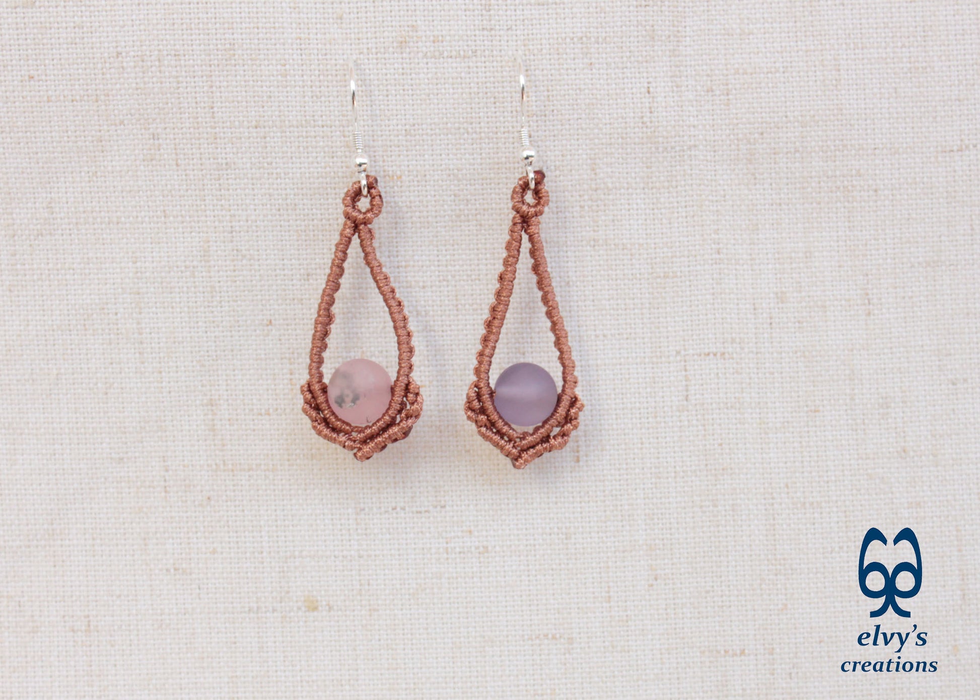 Handmade Bronze Macrame Earrings Silver Earrings with Beryl Gemstones