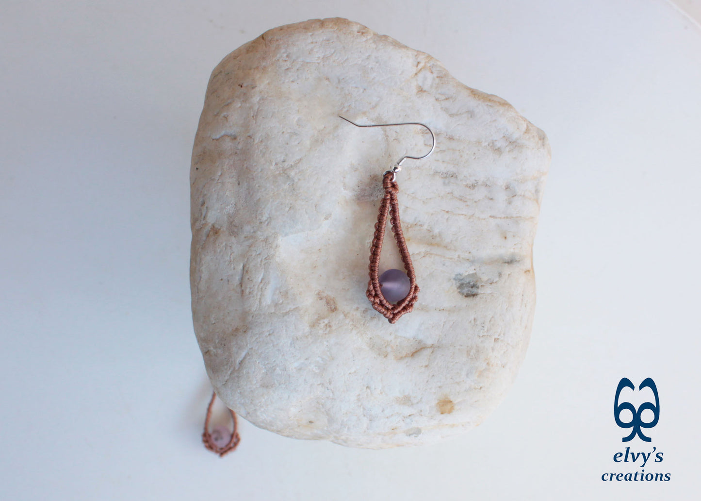 Handmade Bronze Macrame Earrings Silver Earrings with Beryl Gemstones