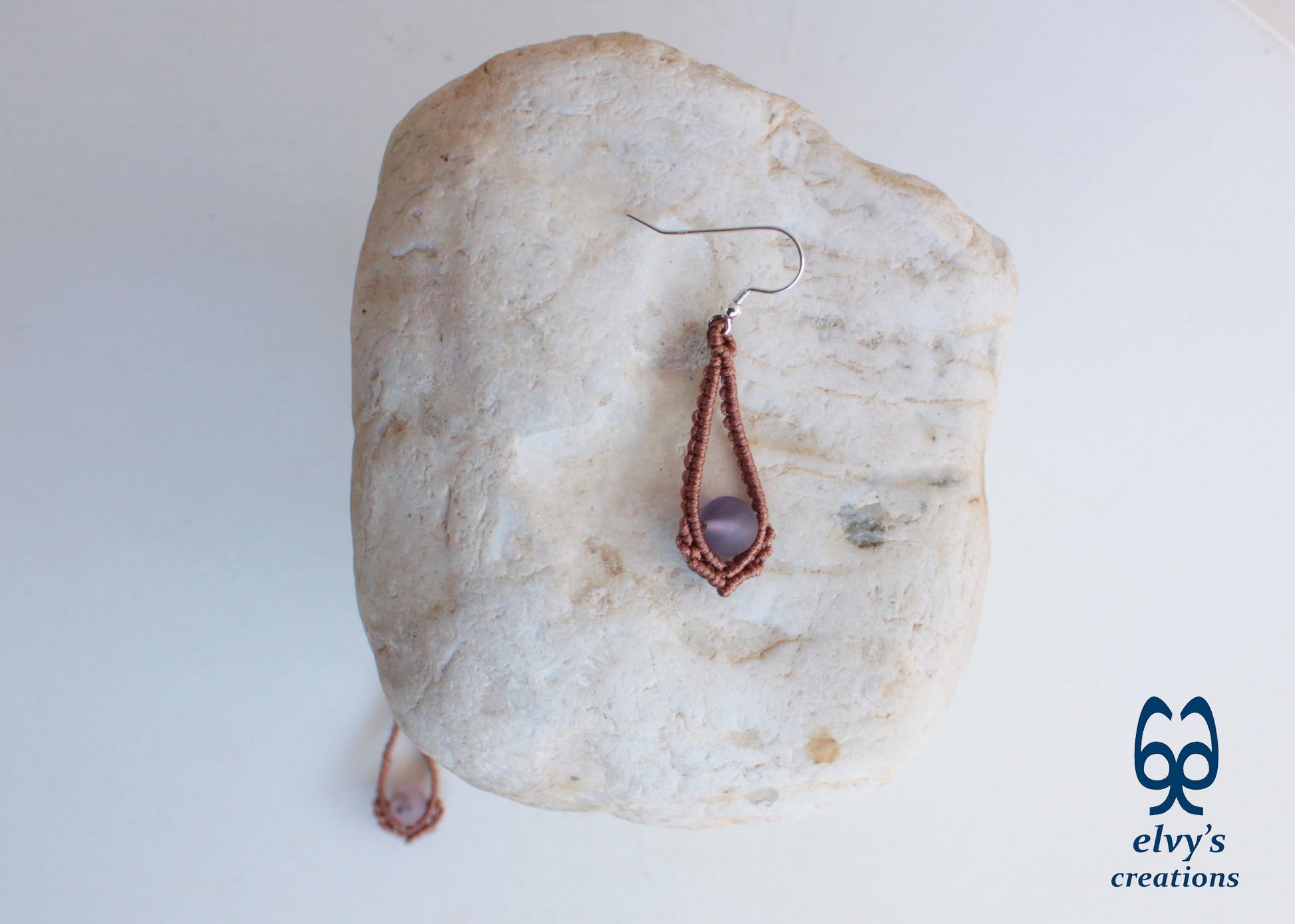 Handmade Bronze Macrame Earrings Silver Earrings with Beryl Gemstones