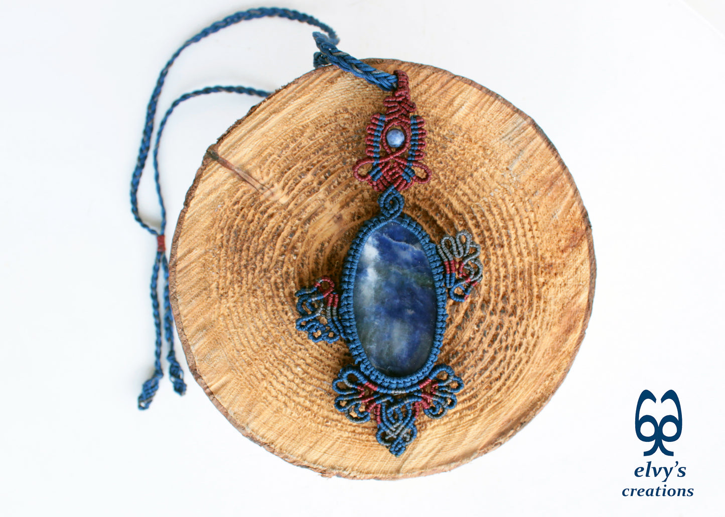 Blue Handmade Macrame Necklace with Sodalite Wrapped Gemstone Necklace