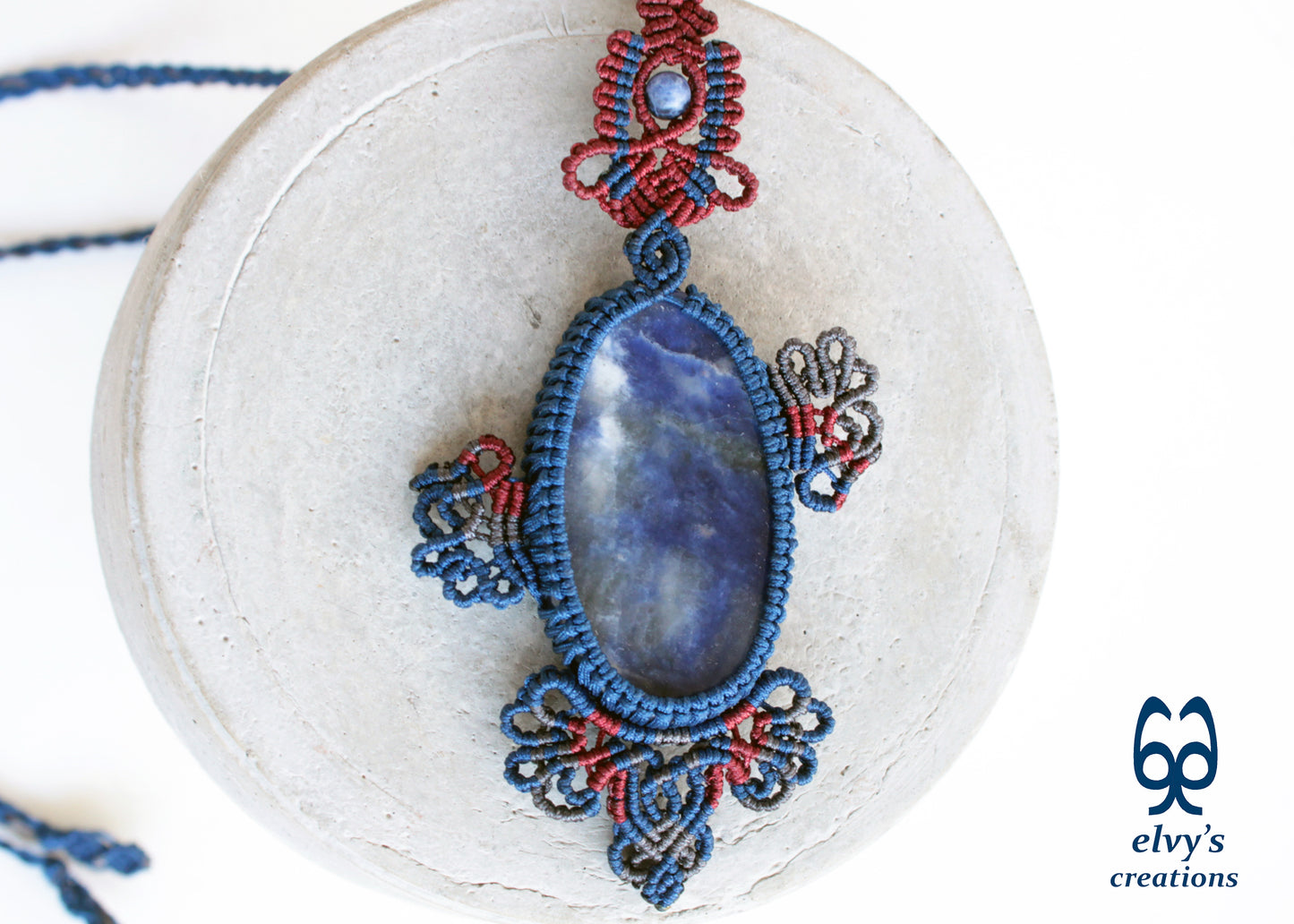 Blue Handmade Macrame Necklace with Sodalite Wrapped Gemstone Necklace