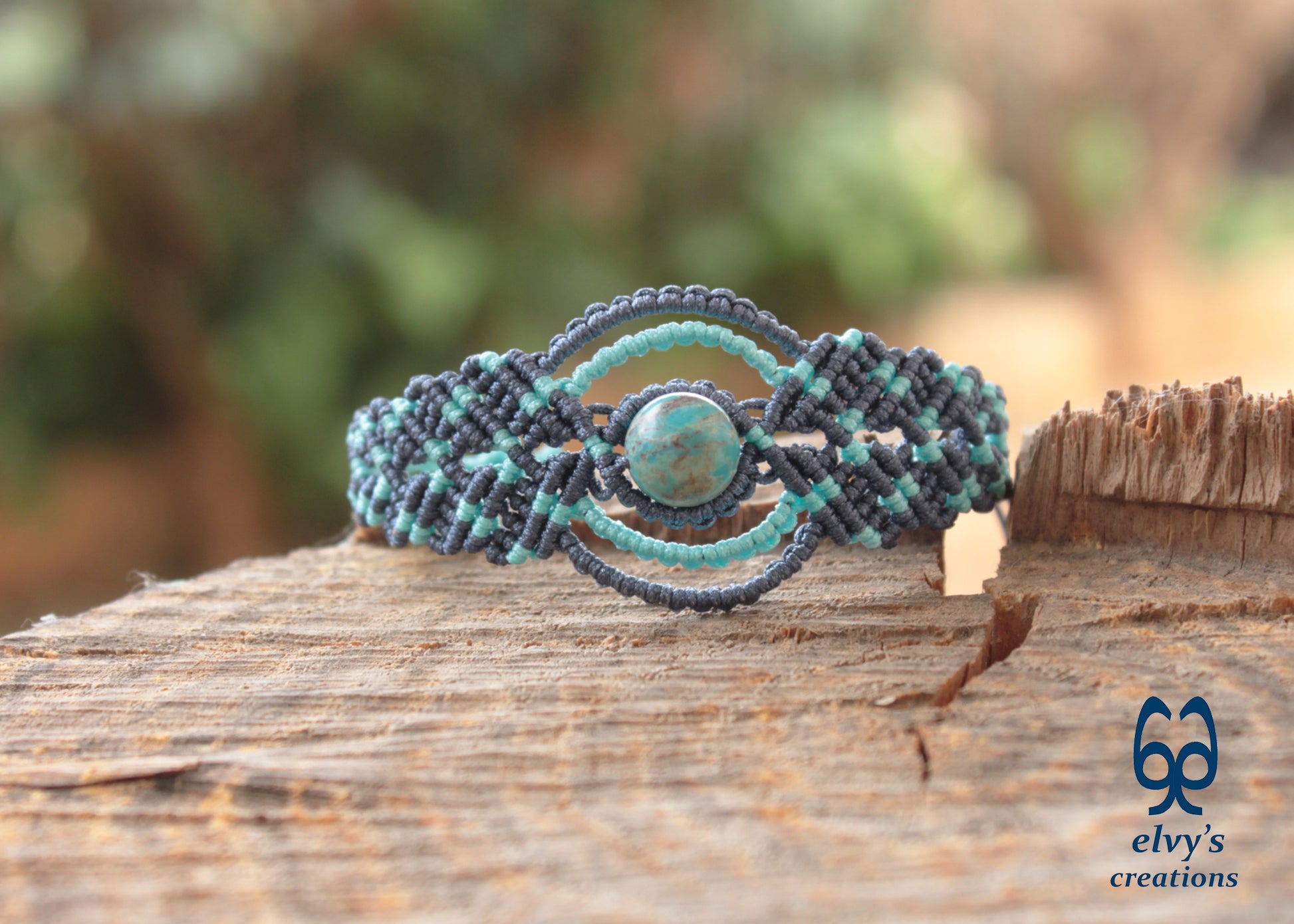 Handmade Blue Macrame Bracelet, Turquoise Gemstones Boho Summer Bracelet