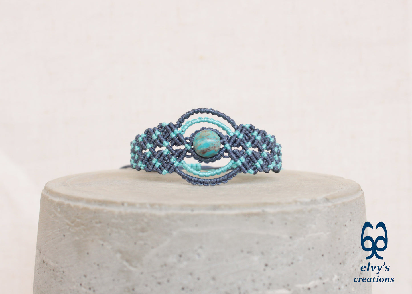 Handmade Blue Macrame Bracelet, Turquoise Gemstones Boho Summer Bracelet