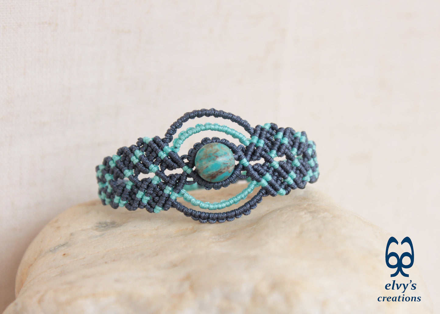 Handmade Blue Macrame Bracelet, Turquoise Gemstones Boho Summer Bracelet