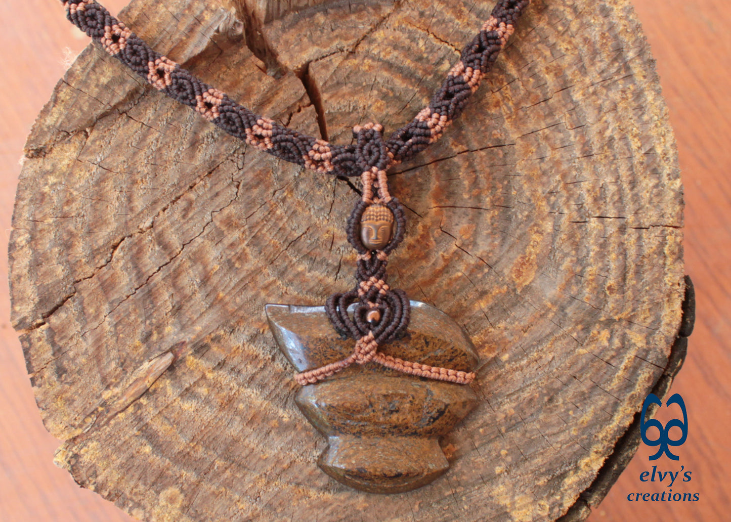 Brown Macrame Necklace with Bronzite Gemstone