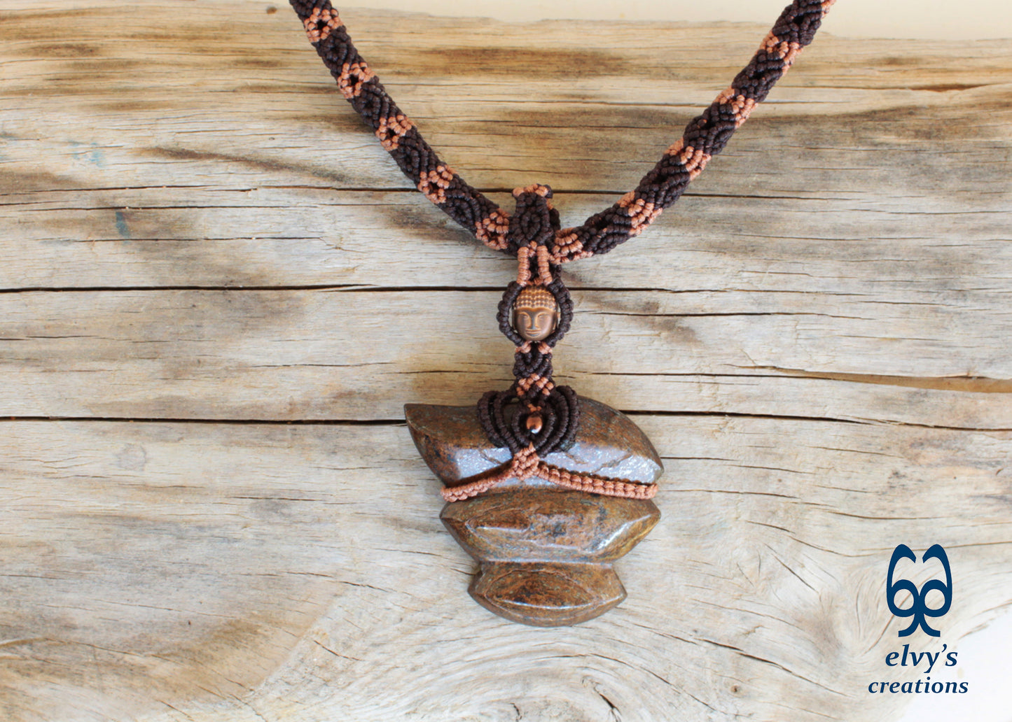 Brown Macrame Necklace with Bronzite Gemstone