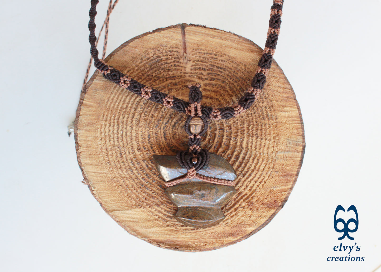 Brown Macrame Necklace with Bronzite Gemstone