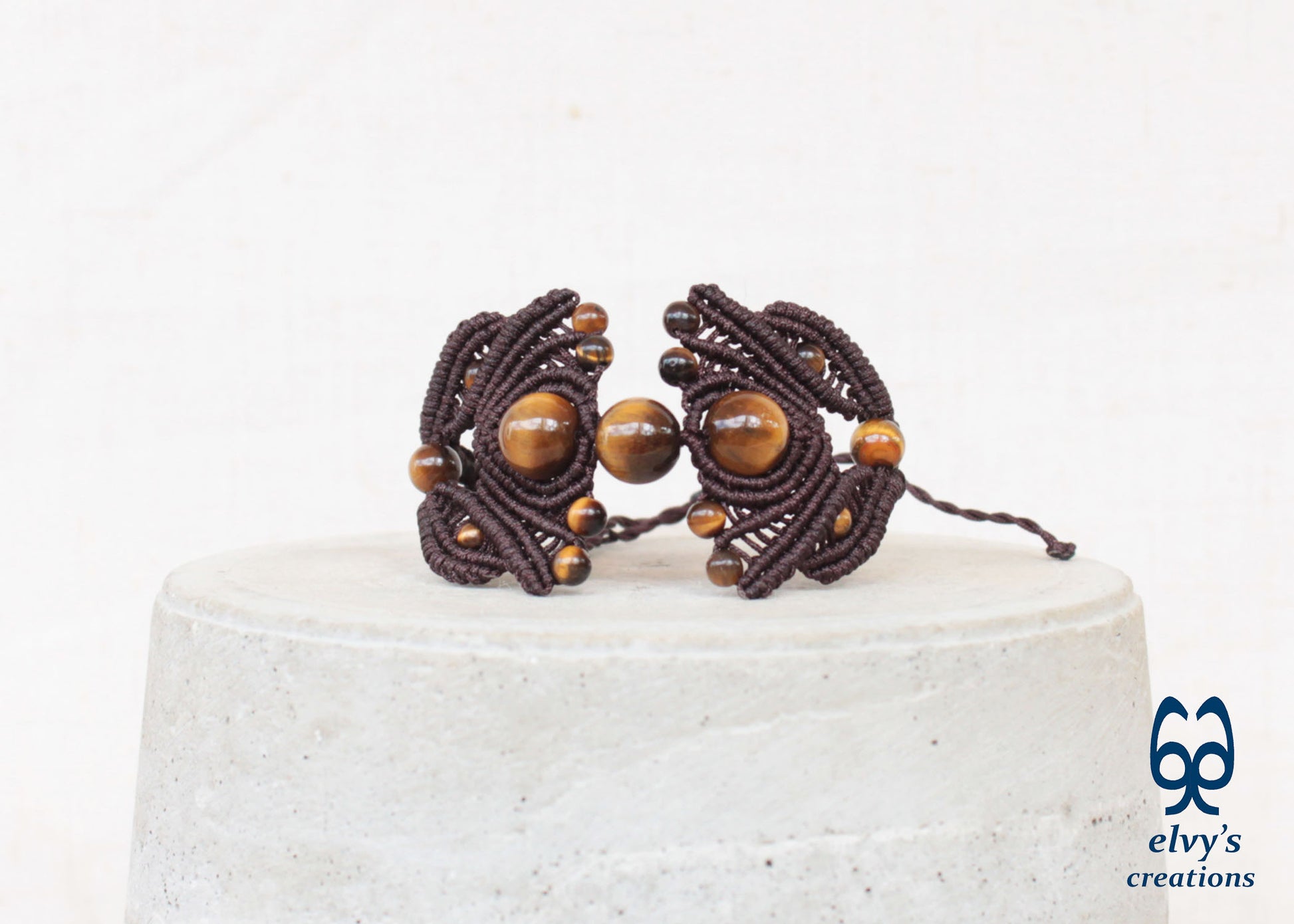 Brown Macrame Bracelet Tiger Eye Gemstones Adjustable Lace Bracelet Birthday Gift for Women