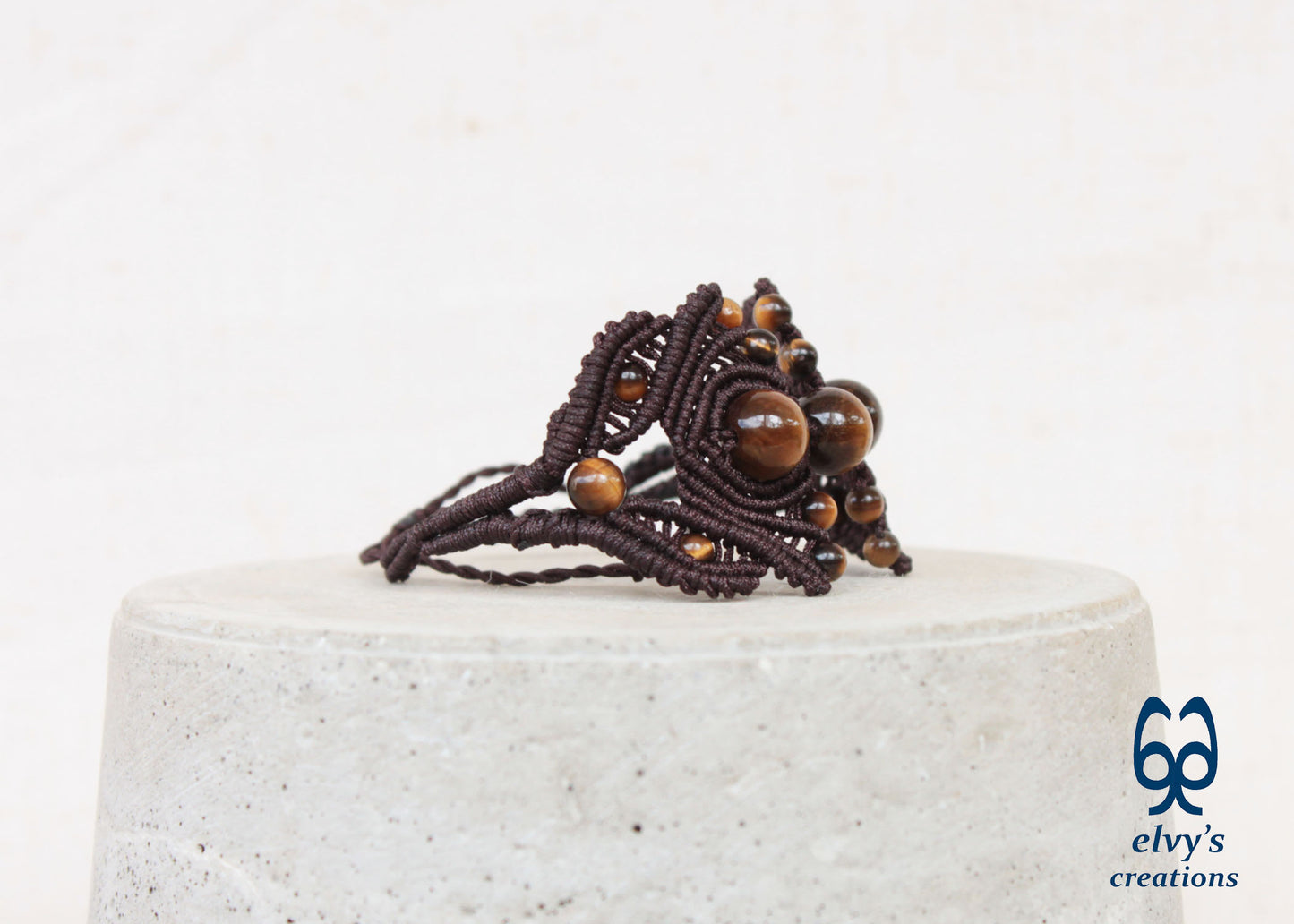 Brown Macrame Bracelet Tiger Eye Gemstones Adjustable Lace Bracelet Birthday Gift for Women