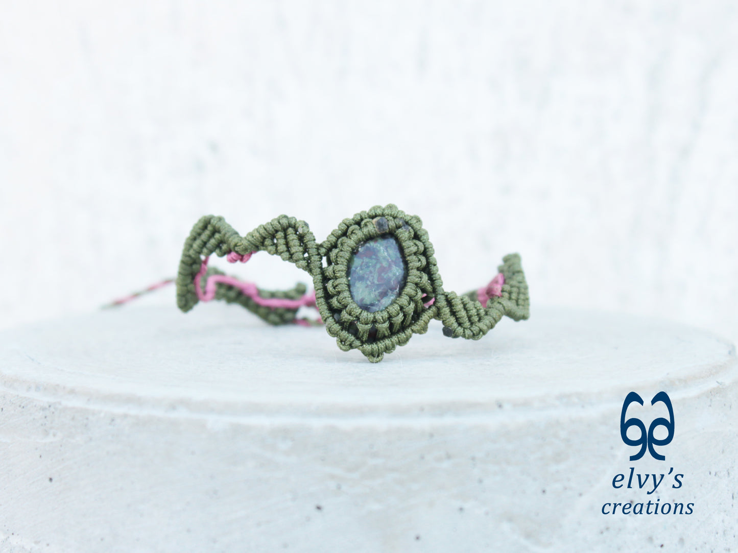 Handmade Green Macrame Bracelet Pink Bracelet with Dragon Blood Gemstone