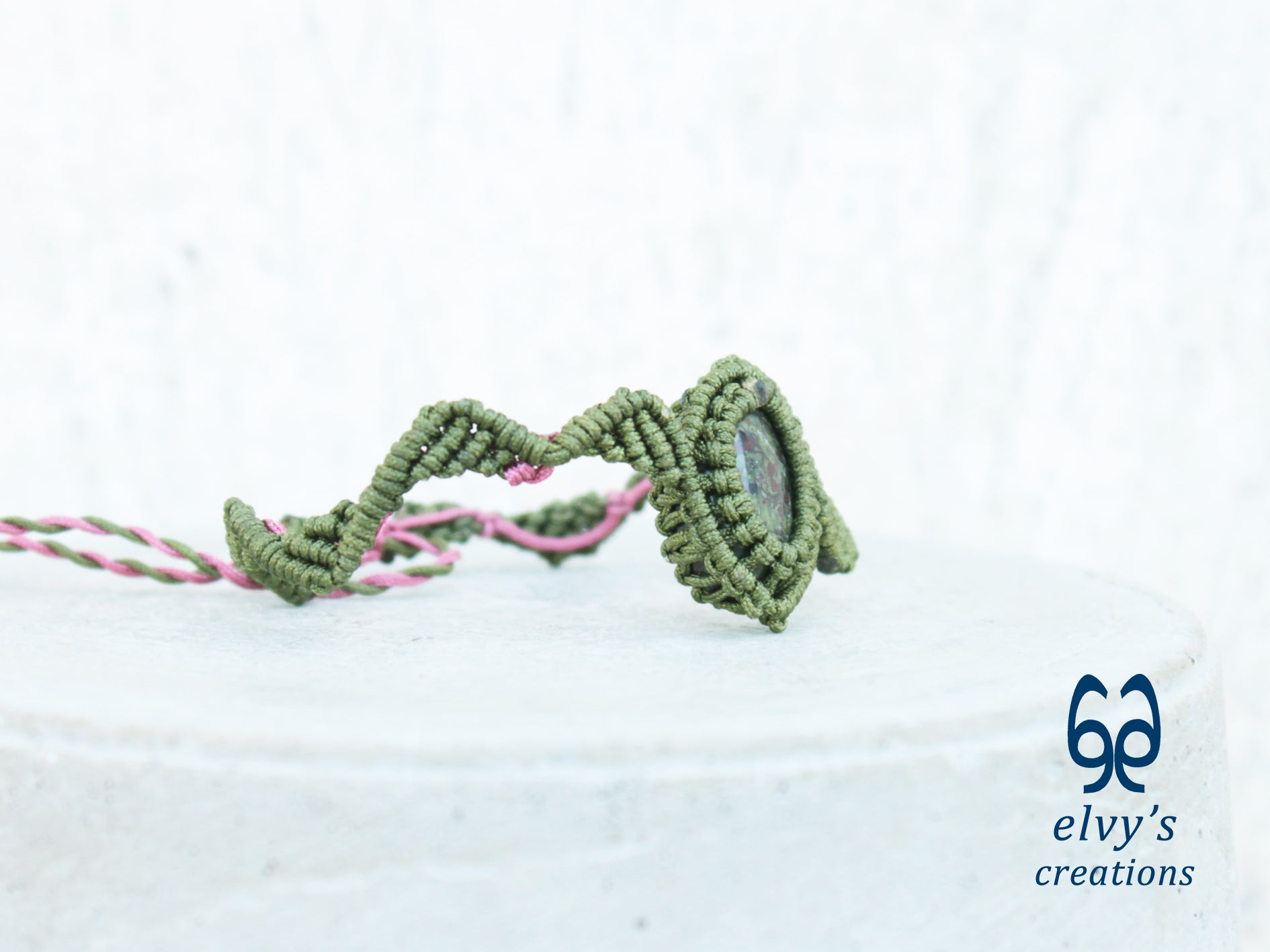 Handmade Green Macrame Bracelet Pink Bracelet with Dragon Blood Gemstone