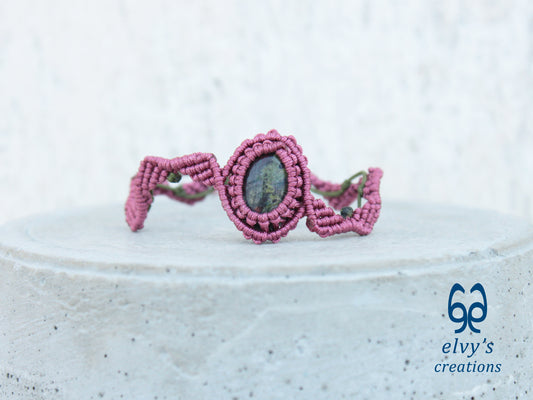 Handmade Green Macrame Bracelet Pink Bracelet with Dragon Blood Gemstone
