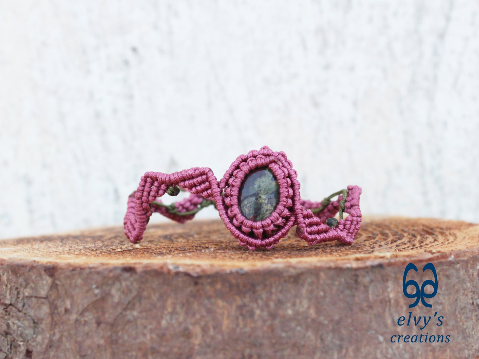 Handmade Green Macrame Bracelet Pink Bracelet with Dragon Blood Gemstone