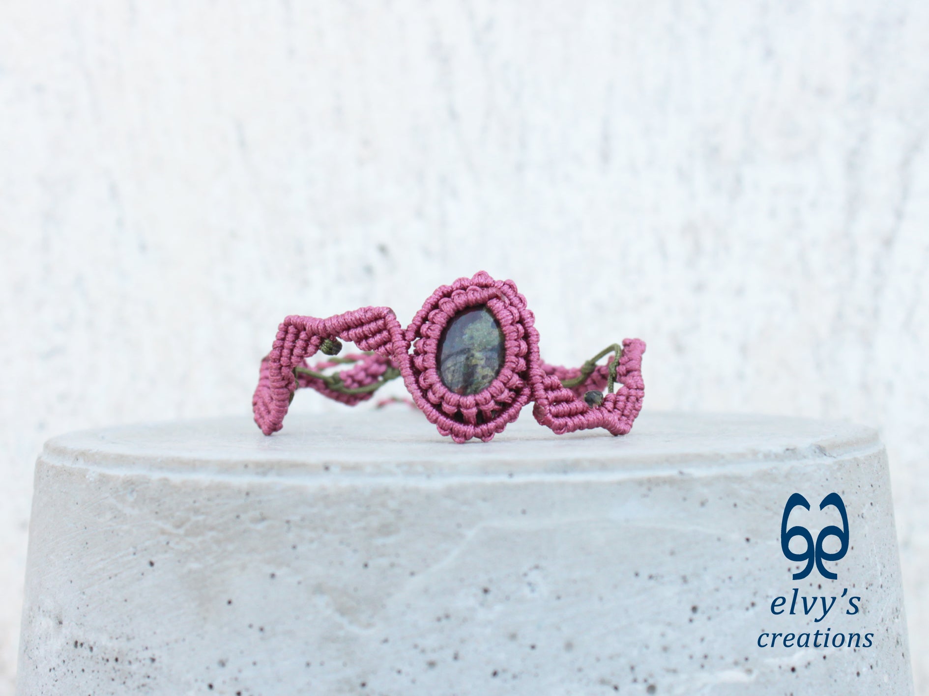 Handmade Green Macrame Bracelet Pink Bracelet with Dragon Blood Gemstone