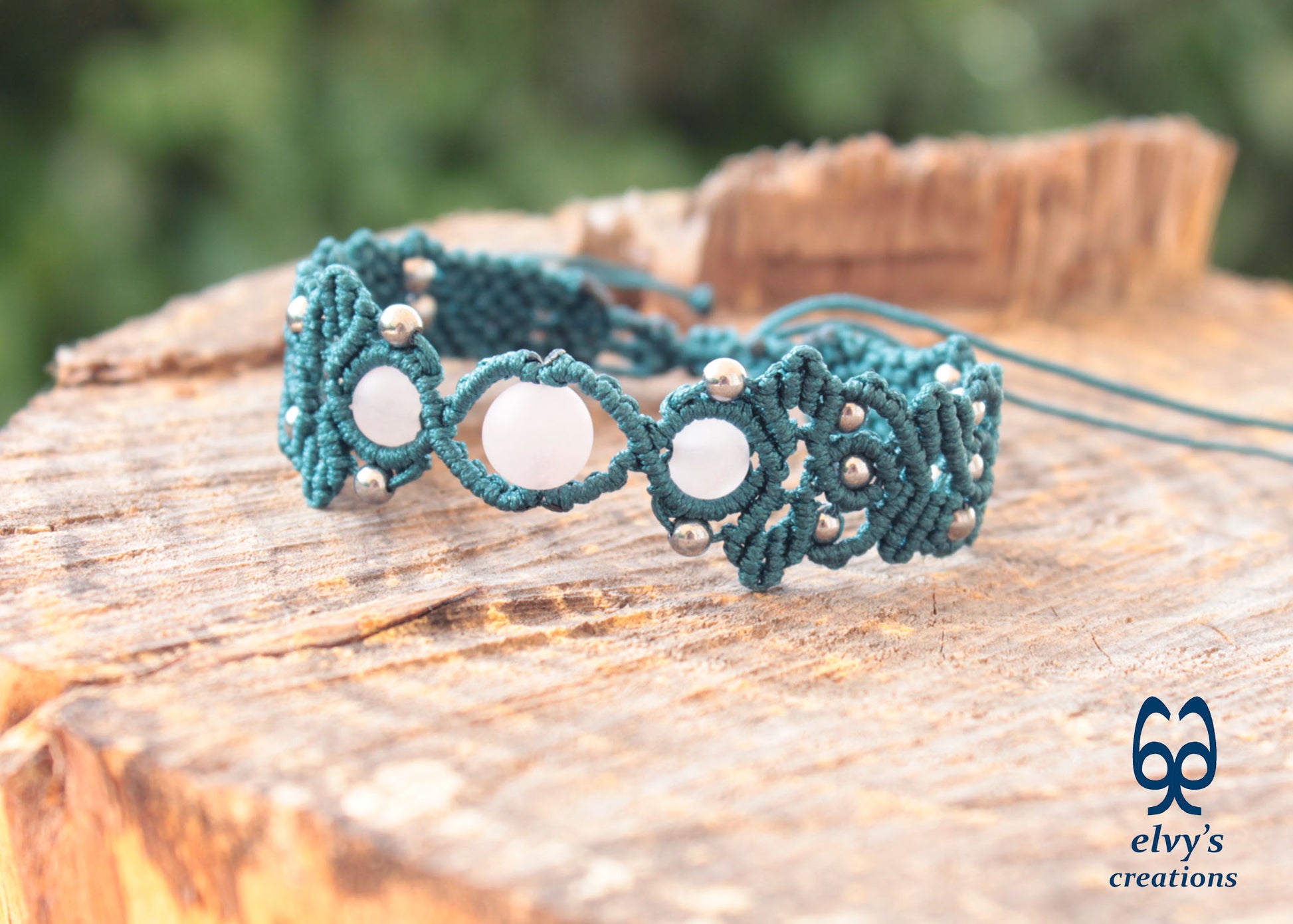 Green Macrame Bracelet with Beryl Gemstones Adjustable Green Handmade Bracelet