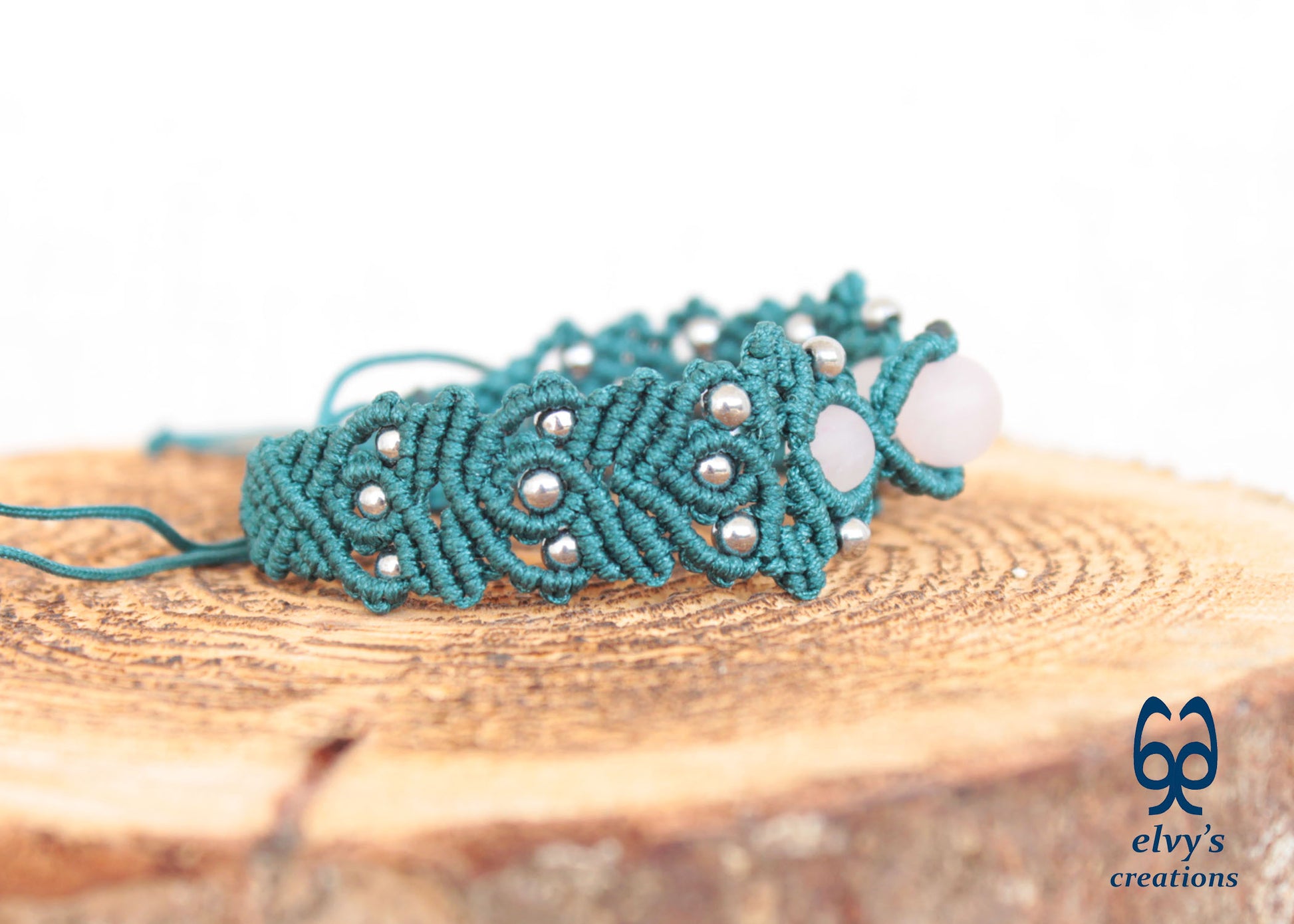 Green Macrame Bracelet with Beryl Gemstones Adjustable Green Handmade Bracelet